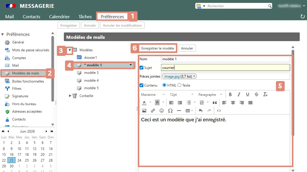 Modification d&rsquo;un modèle de mails