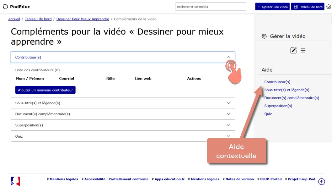 cliquer sur l&rsquo;option contributeurs.