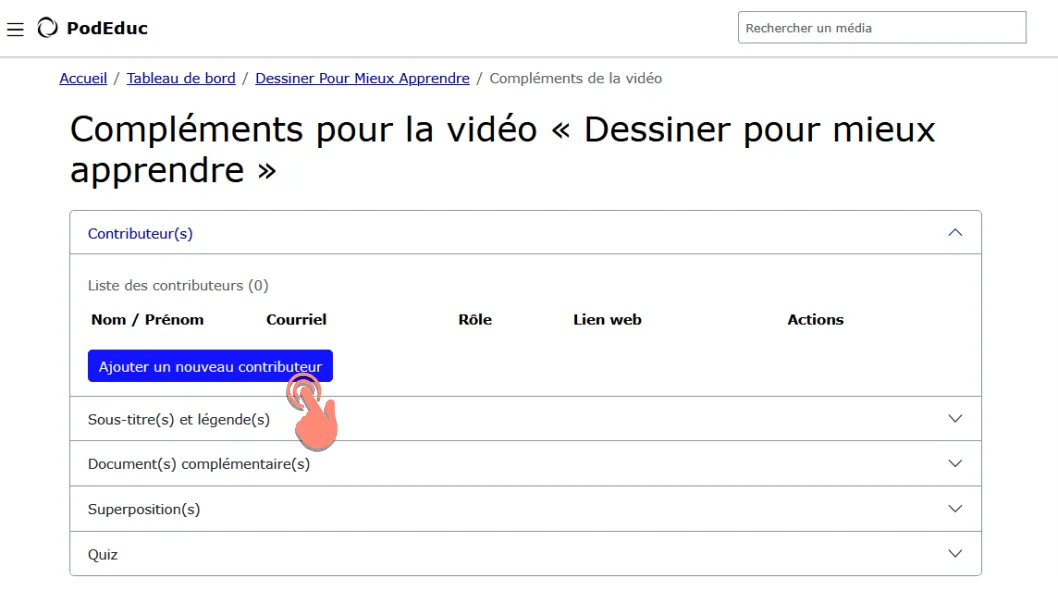 cliquer sur le bouton ajouter un nouveau contributeur.