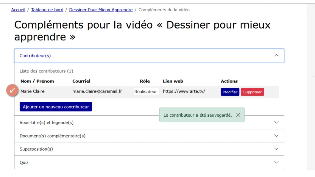 le nouveau contributeur est ajouté à la liste.