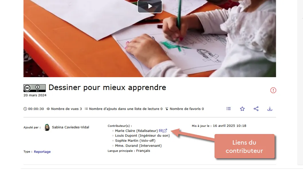Capture 09 les contributeurs s&rsquo;affichent dans les informations de la vidéo.