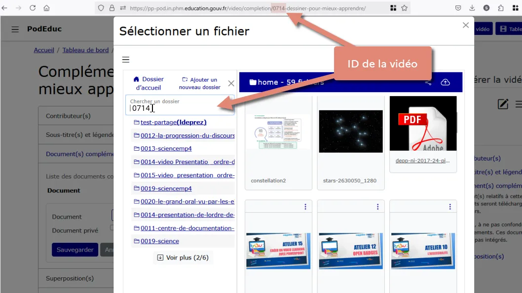 cliquez sur le menu burger et saissisez l&rsquo;id de la vidéo dans le champ recherche affiché.