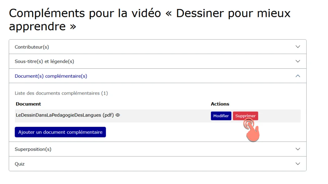 cliquez sur le bouton supprimer.
