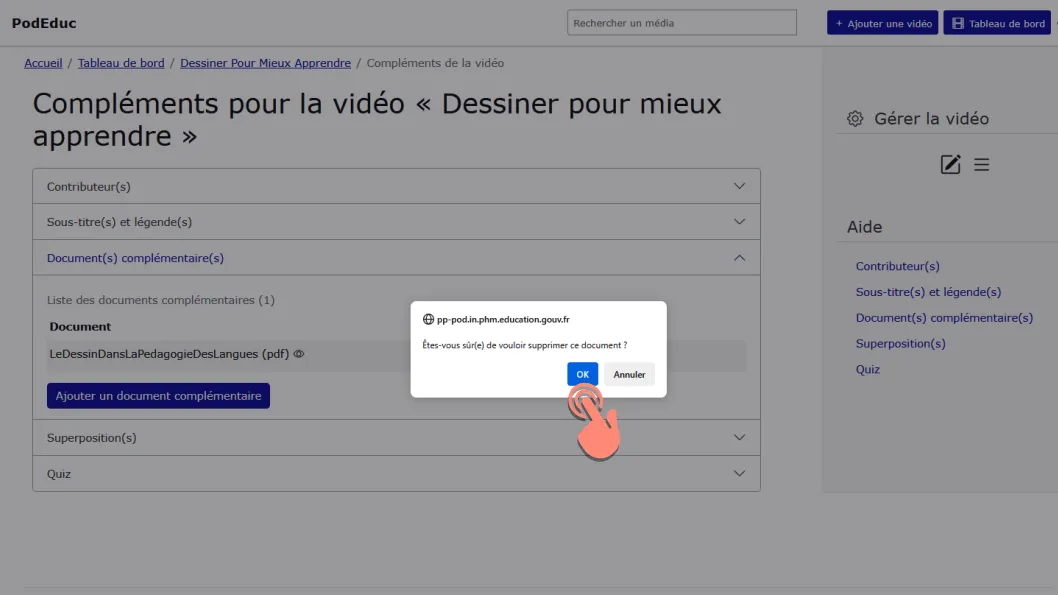 cliquez sur OK dnas la fenêtre modale.