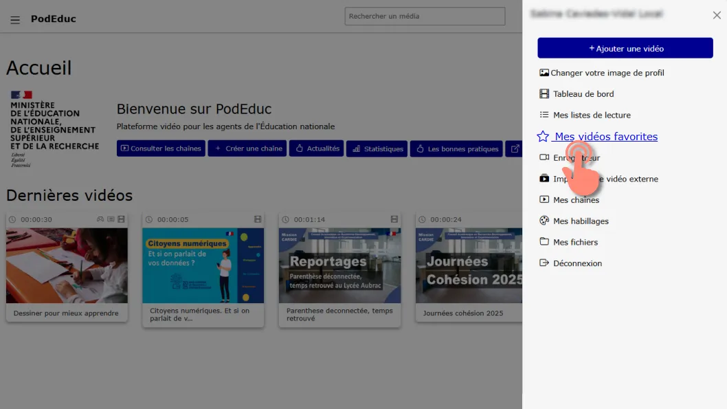 cliquer sur l&rsquo;option Mes vidéos favorites dans le menu de votre profil.