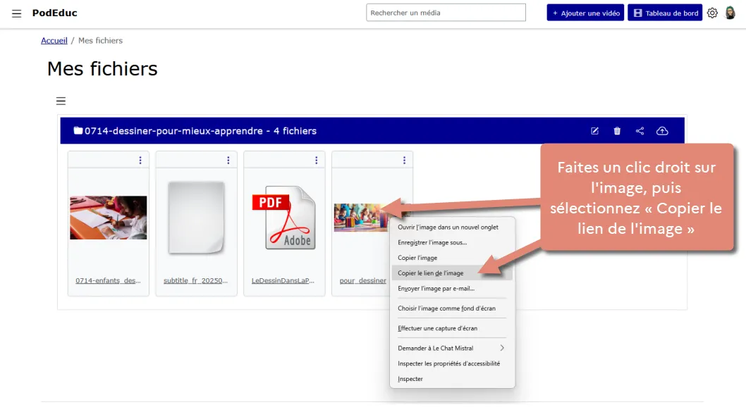 utilisation d’une image depuis l’espace &ldquo;Mes fichiers&rdquo;.