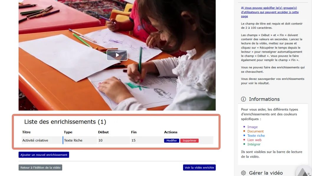 enrichissement ajouté dans la liste.