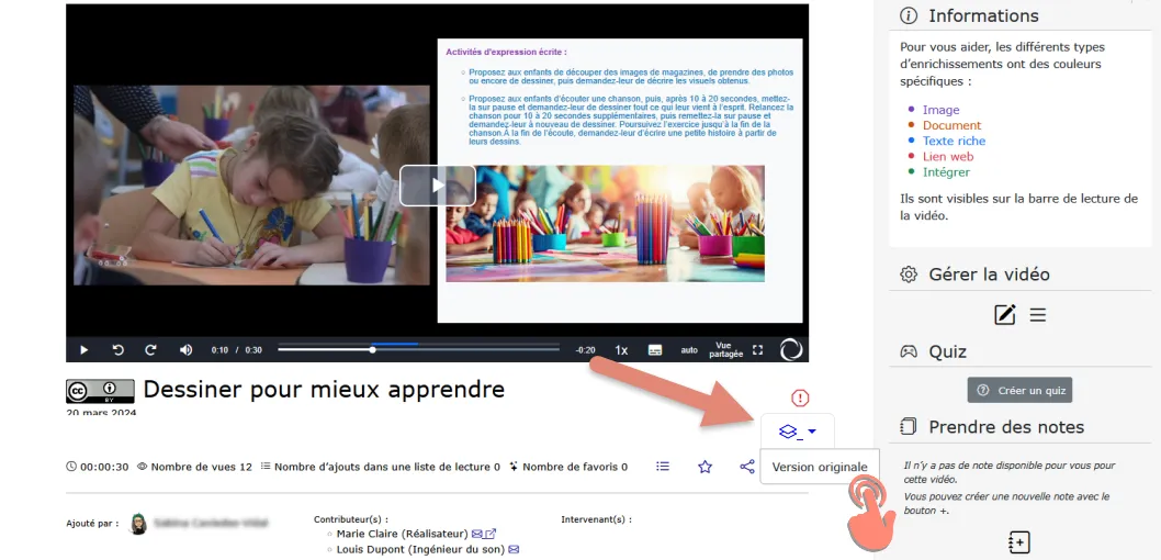 bouton &ldquo;Autre version&rdquo; dans le lecteur vidéo.