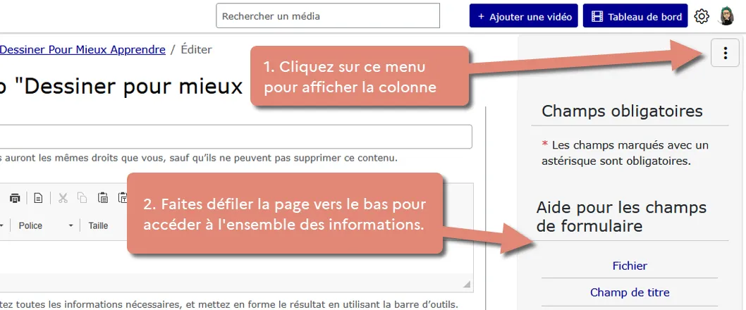 capture astuce : afficher la colonne de droite pour voir l&rsquo;aide contextuelle.