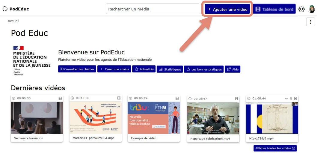 cliquer sur bouton ajouter une vidéo.