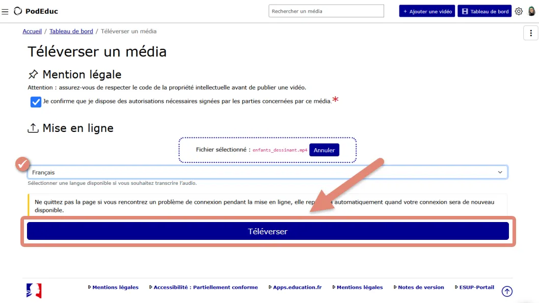 cliquer sur téléverser.