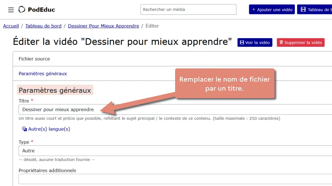 définir un titre de la vidéo.
