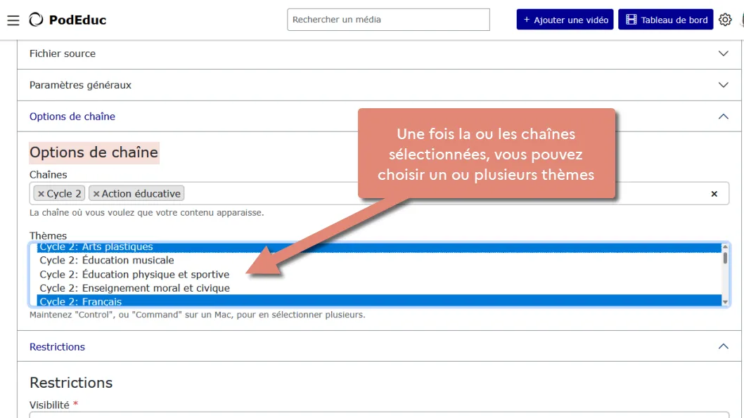 sélectionner un thème de la chaîne.