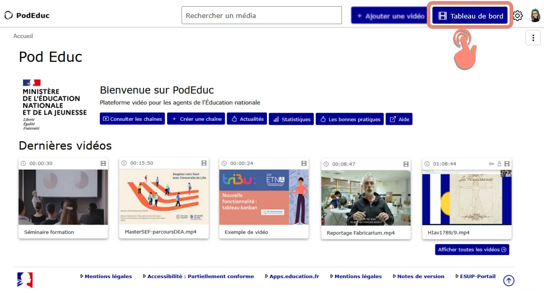 cliquer sur bouton tableau de bord.