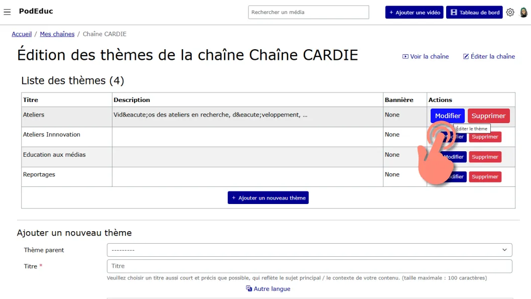 cliquer sur le bouton Modifier.