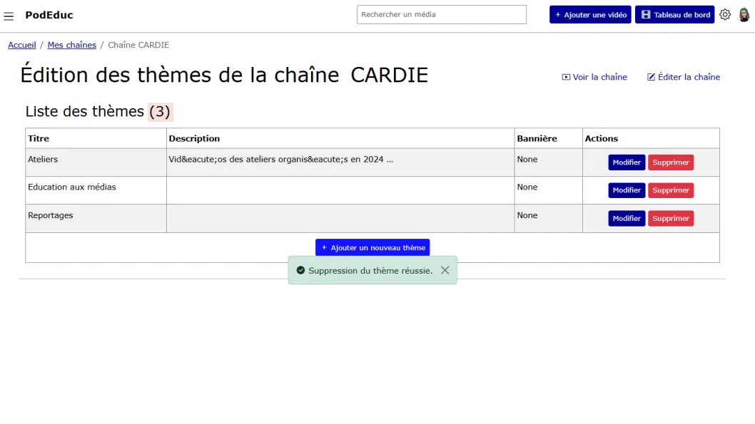 Notification suppresion du thème OK.