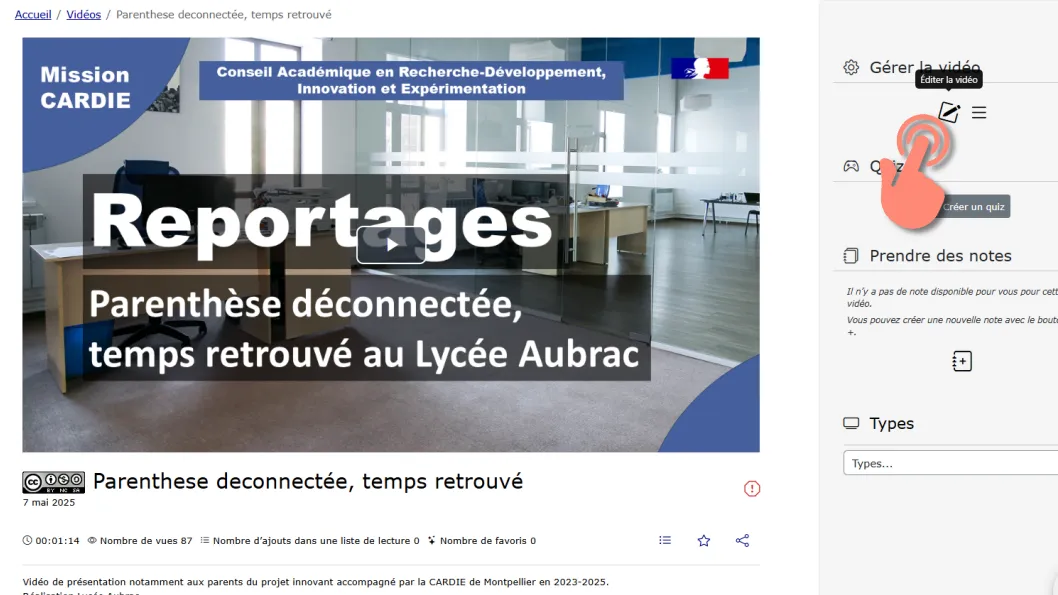 bouton Éditer la vidéo sur la page de la vidéo.