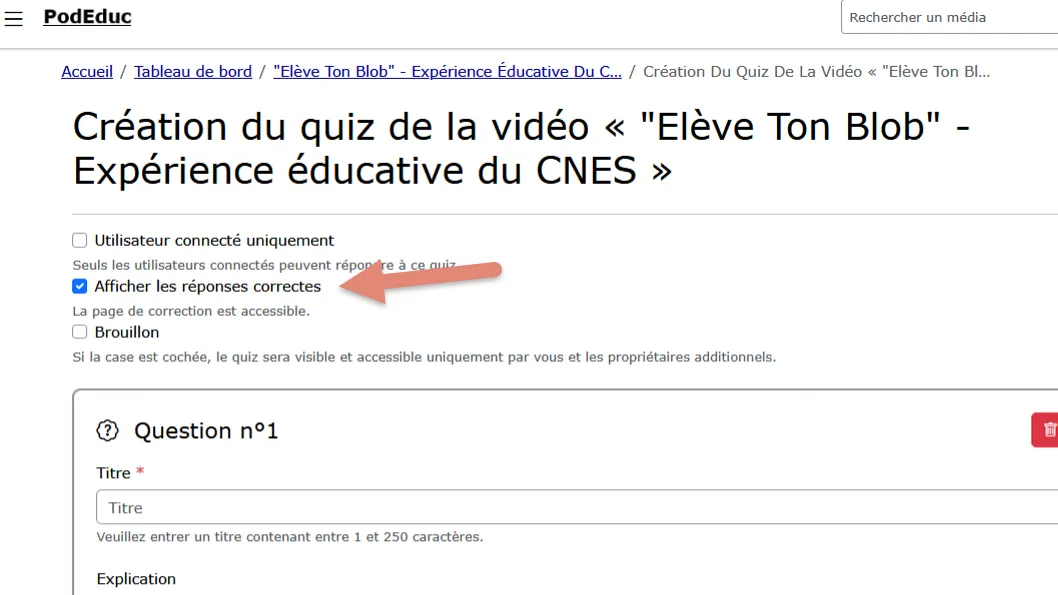 option afficher les réponses correctes .