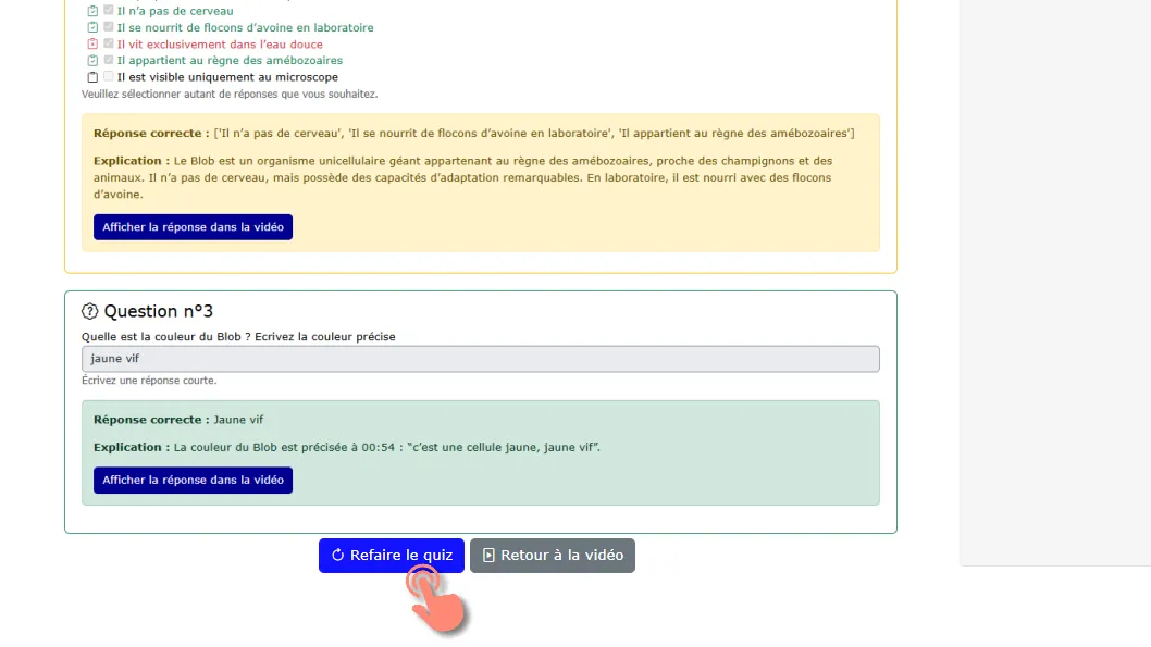 cliquer sur refaire le quiz.