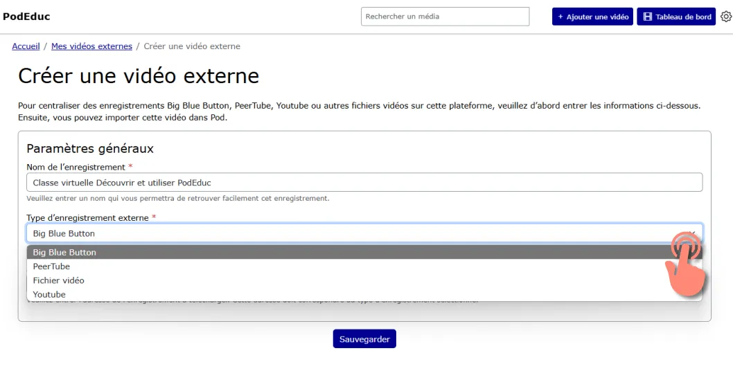 choisir le type d’enregistrement.