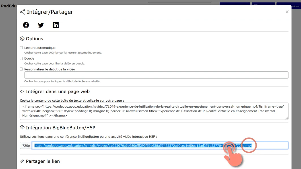 copier l’url du fichier vidéo mp4 depuis une autre plateforme pod.
