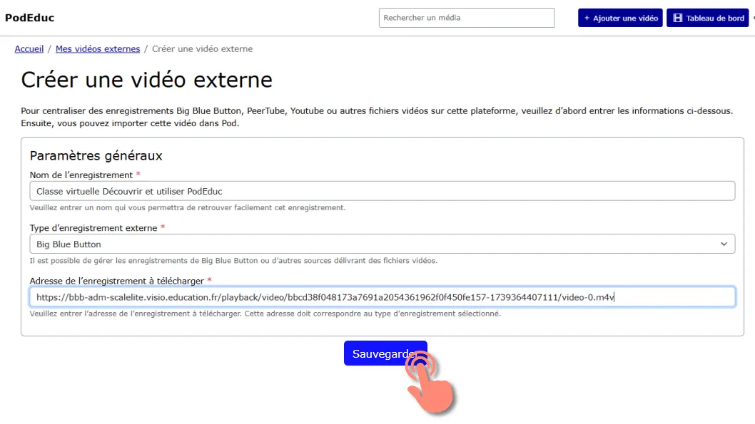 cliquer sur sauvegarder.