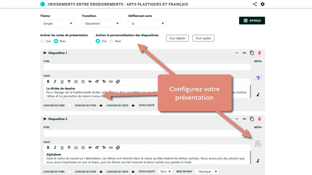 Créer une présentation interactive.