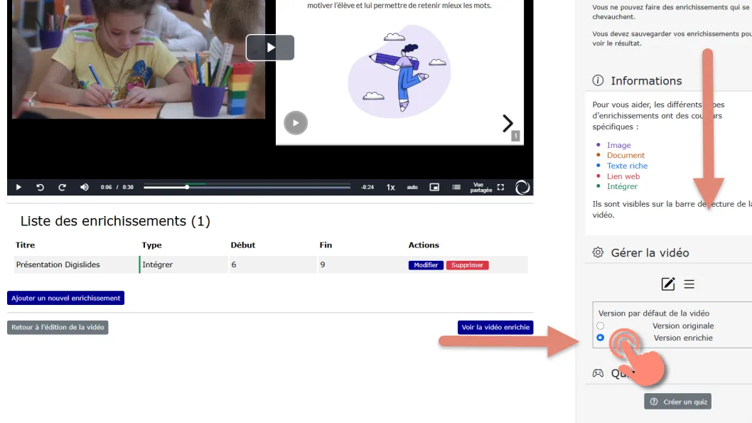 Sélection de la version de la vidéo à afficher par défaut dans gérer la vidéo.