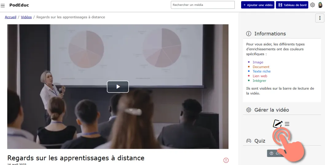 accéder à l’édition via le bouton gérer la vidéo.