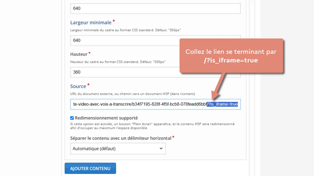 coller l&rsquo;URL complète.