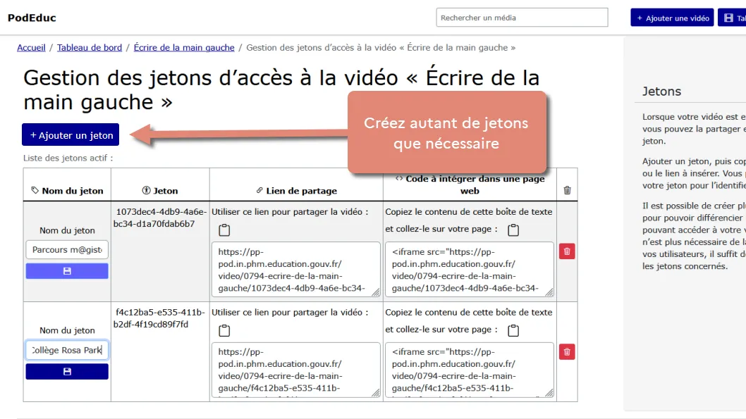 bouton « Ajouter un jeton ».