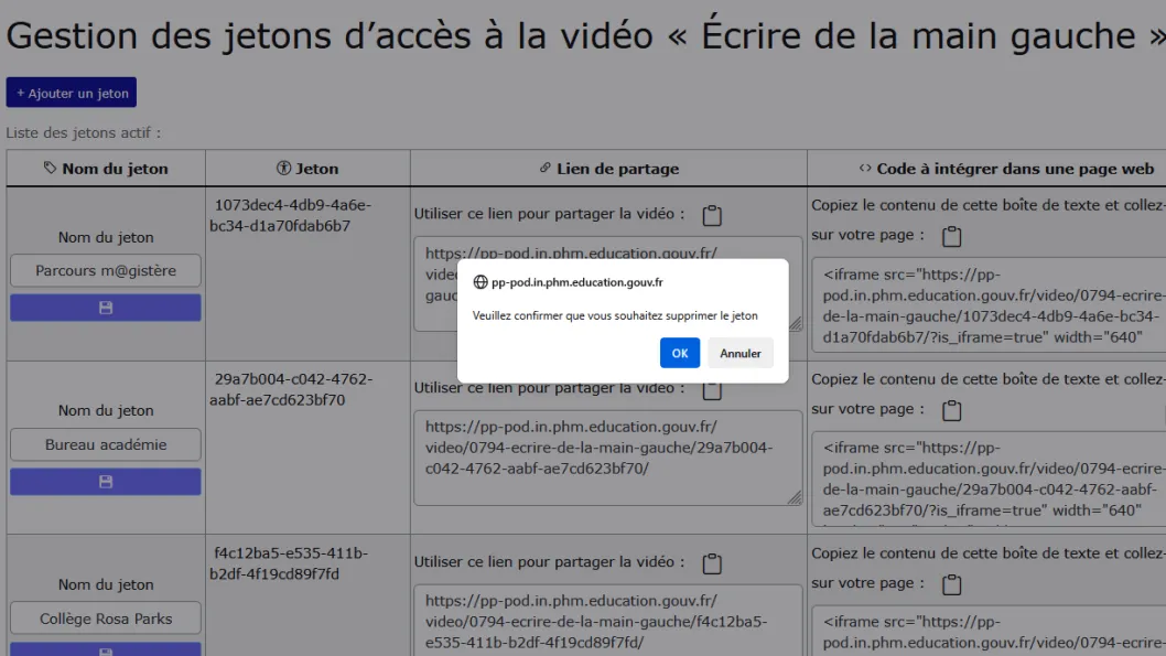 confirmation de suppression.