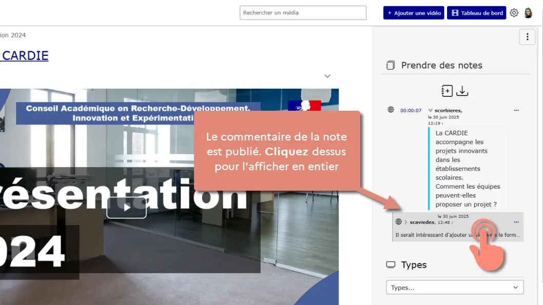 commentaire affiché sous une note.