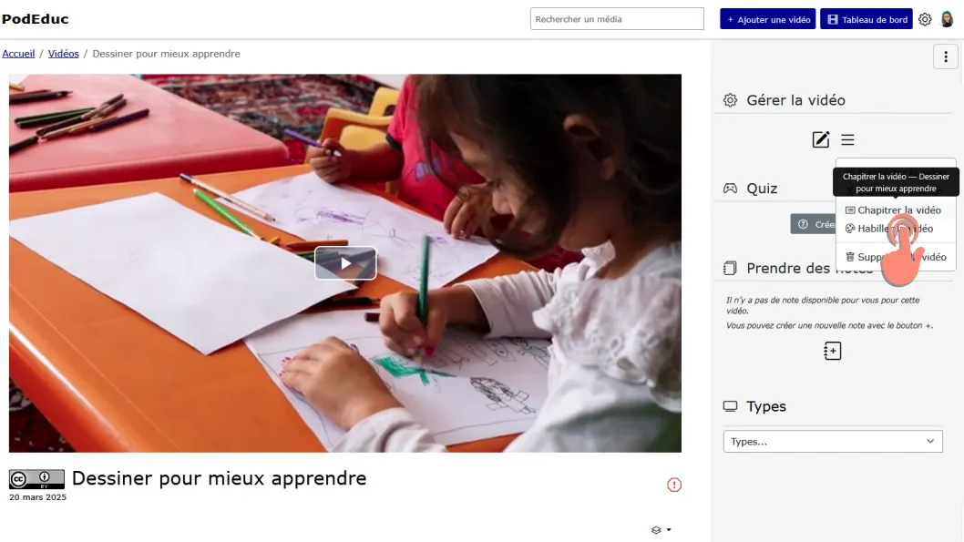 cliquer sur l&rsquo;option chapitrer la vidéo.