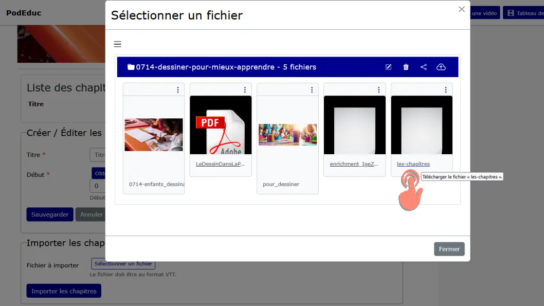 sélectionner le fichier téléversé.