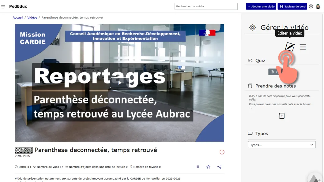 bouton pour accéder à l&rsquo;édition de la vidéo.
