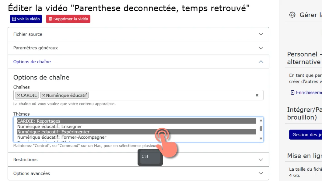 sélection de plusieurs thèmes.