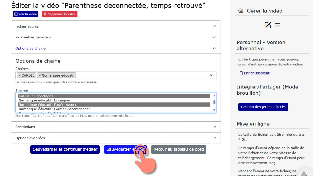 cliquer sur sauvegarder.