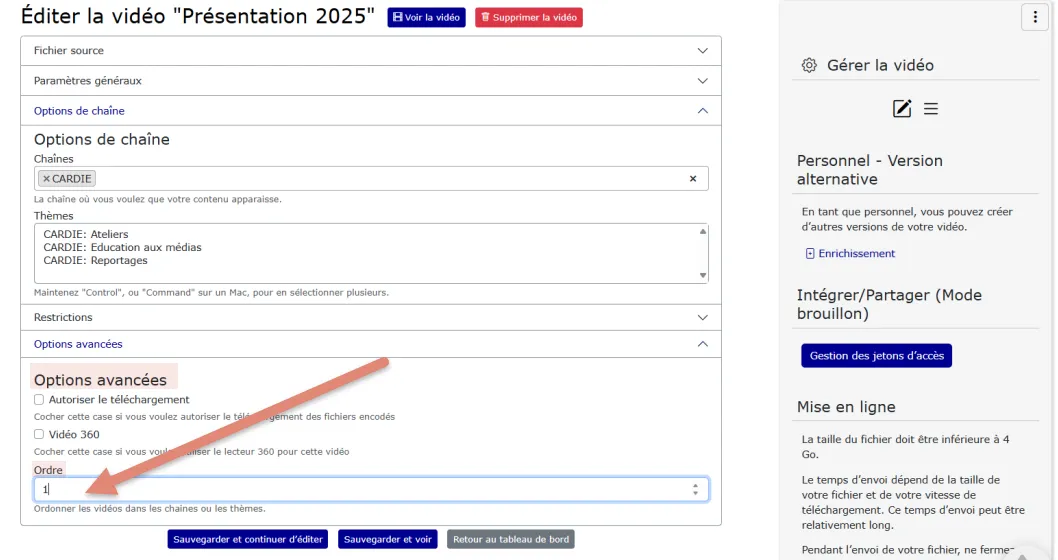 formulaire d&rsquo;édition section &ldquo;options avancées&rdquo;.
