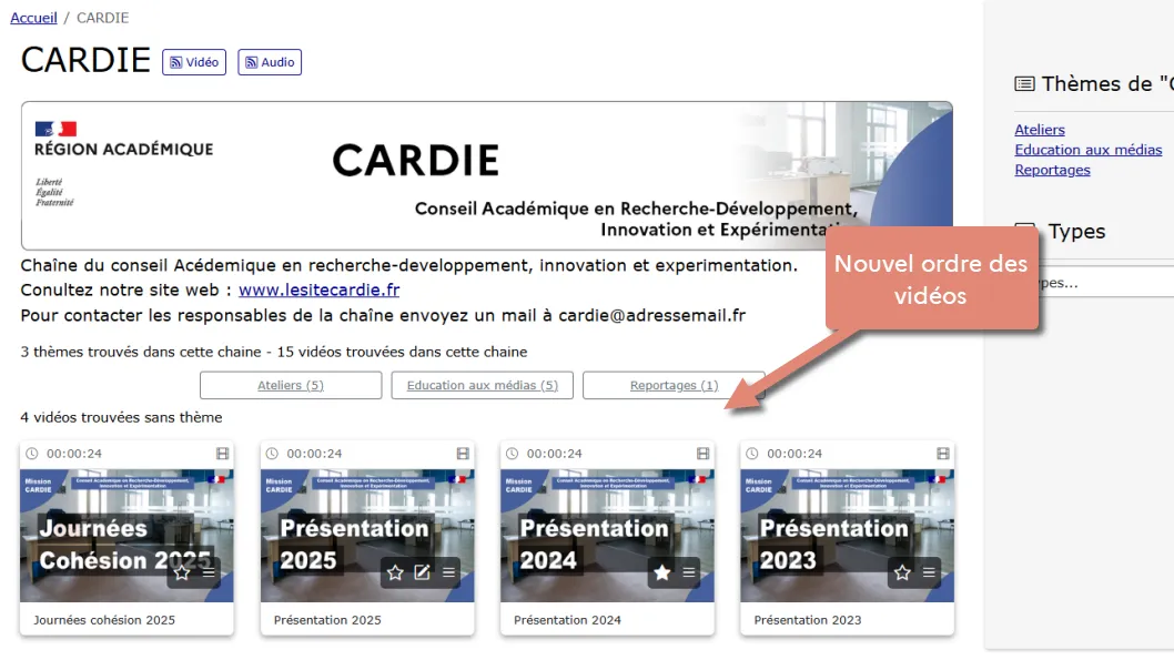 affichage du nouvel ordre des vidéos dans la chaîne.