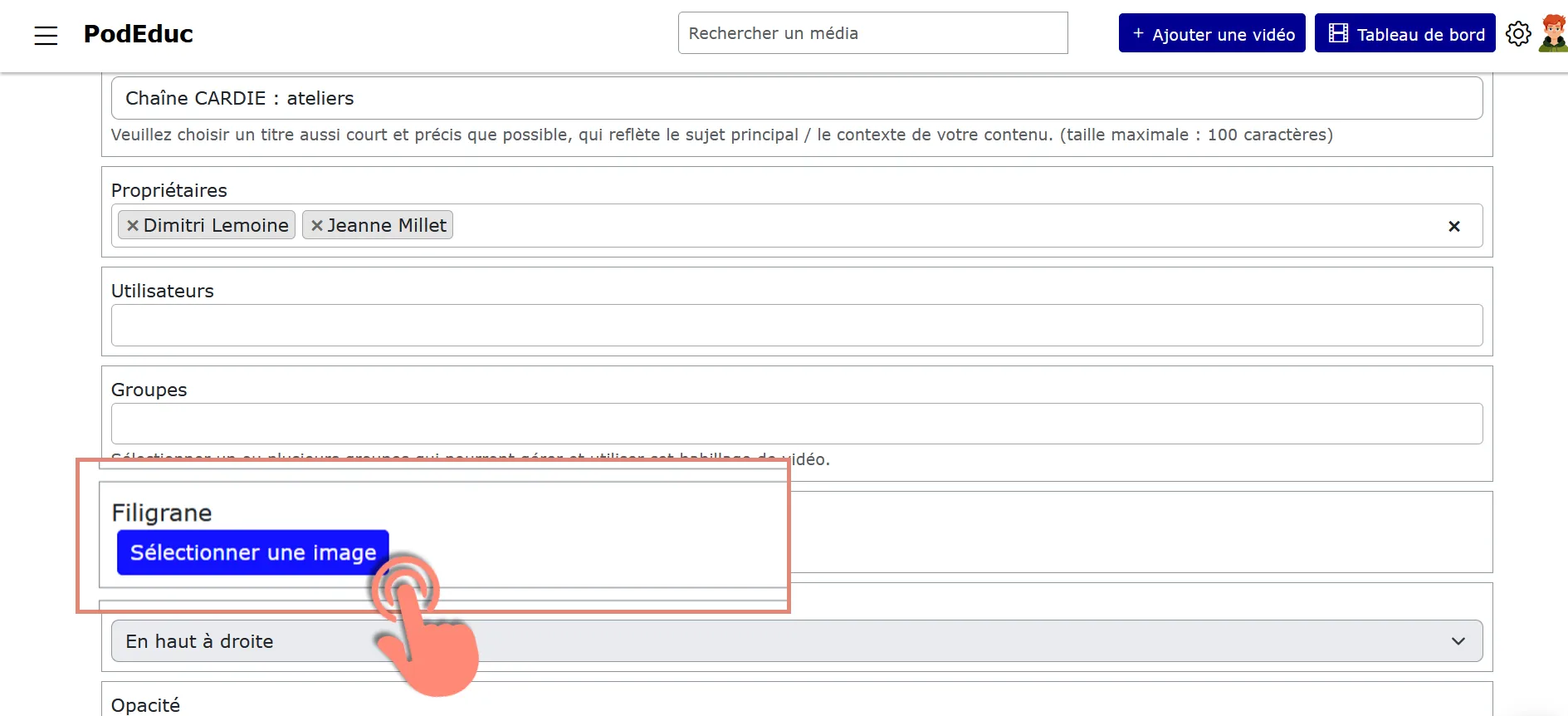 formualire d&rsquo;édition de l&rsquo;habillage, bouton pour ajout d&rsquo;une image.
