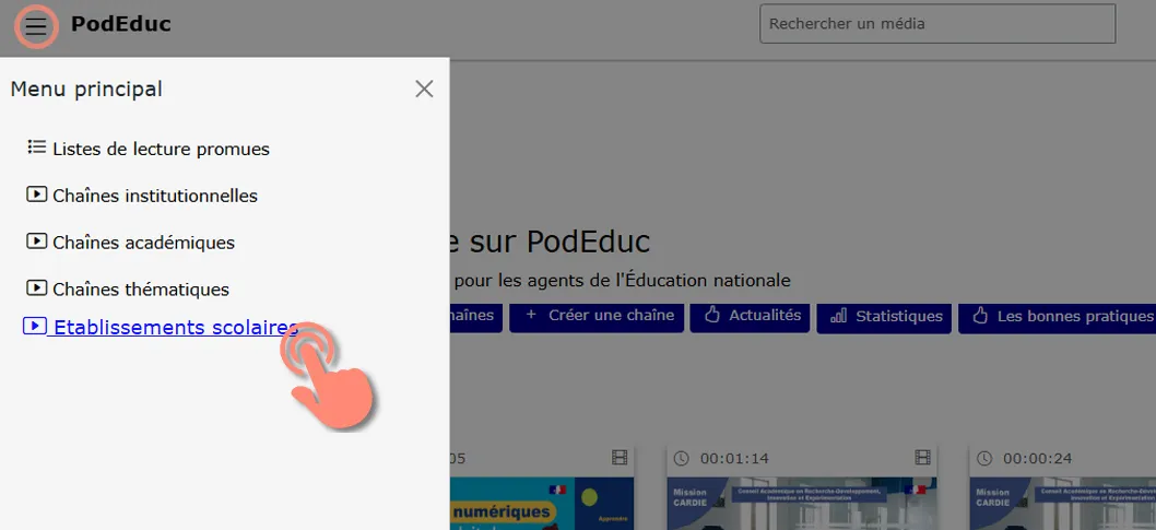 accéder au menu des chaînes