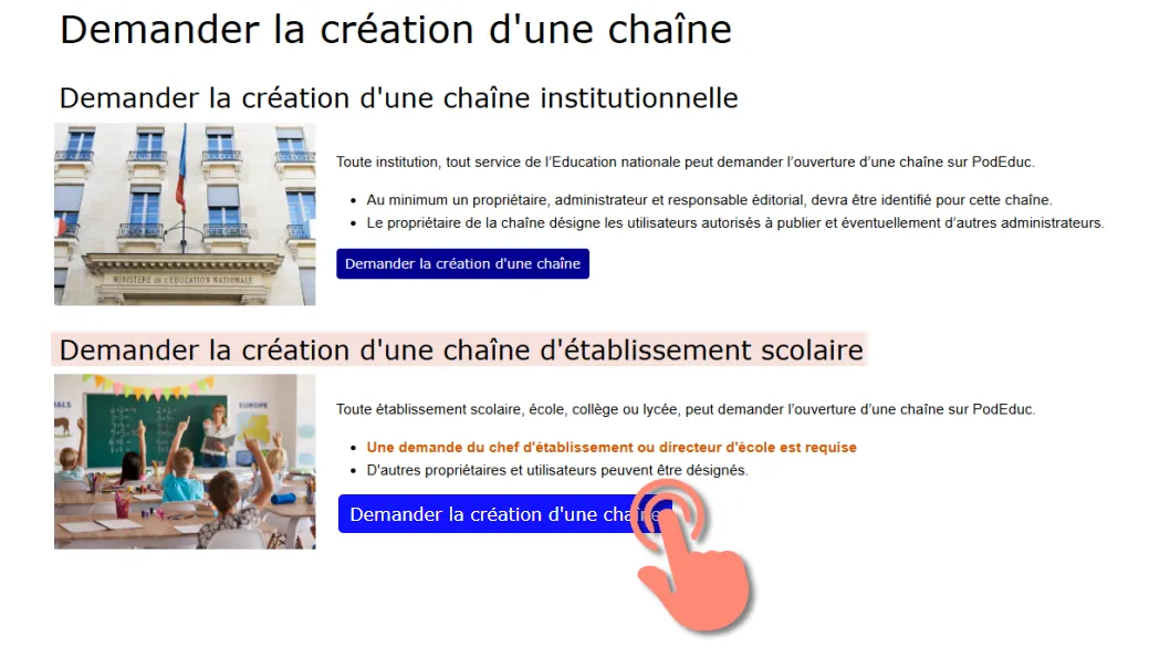 demander la création d’une chaîne d’établissement