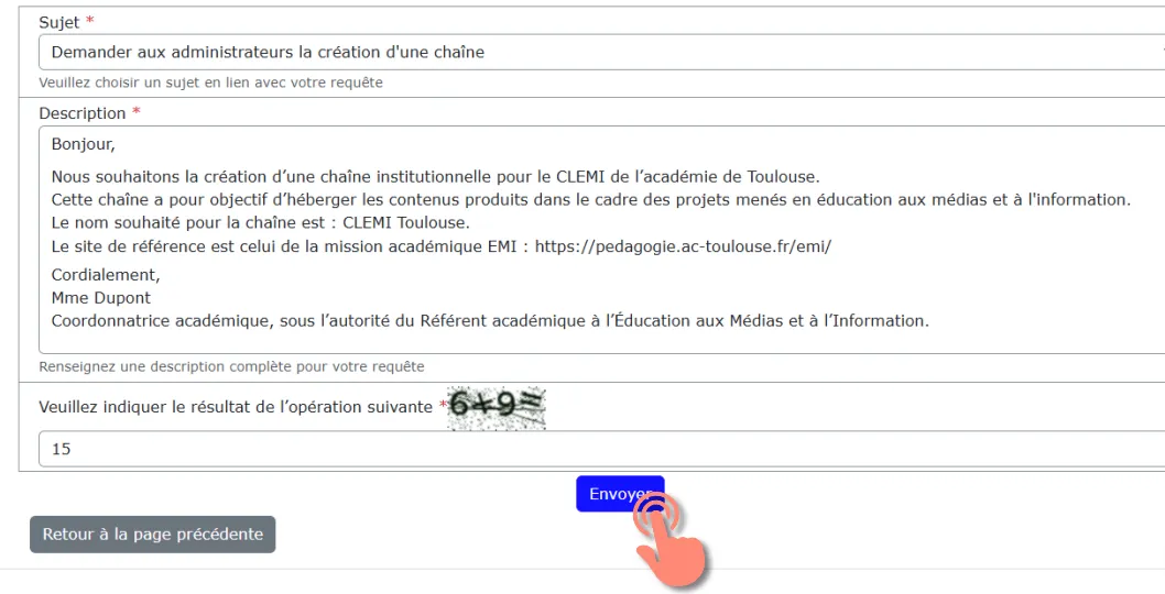 compléter le captcha et envoyer la demande.