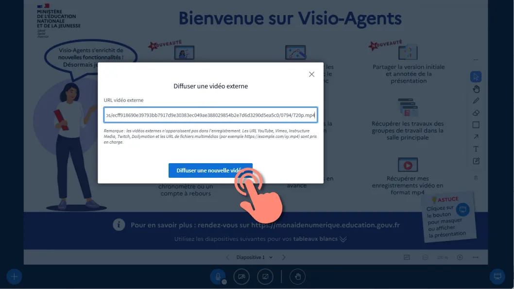 cliquer sur bouton diffuser une nouvelle vidéo.