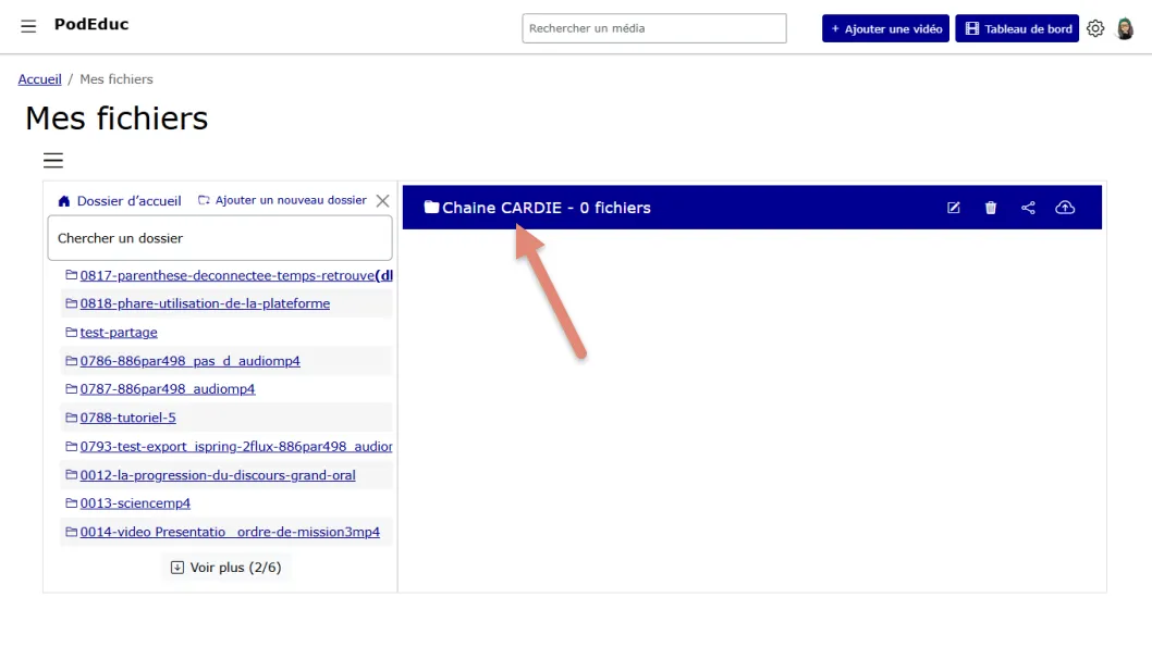 nouveau dossier créé dans l’espace de fichiers.
