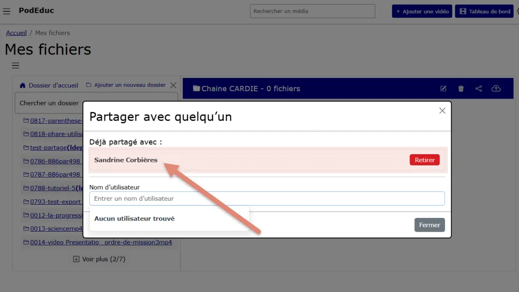 liste des utilisateurs autorisés à accéder au dossier.