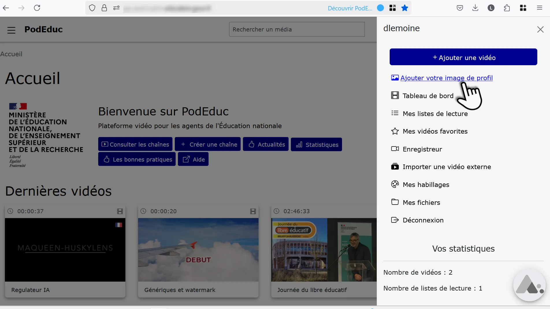 lien pour ajouter une image de profil.
