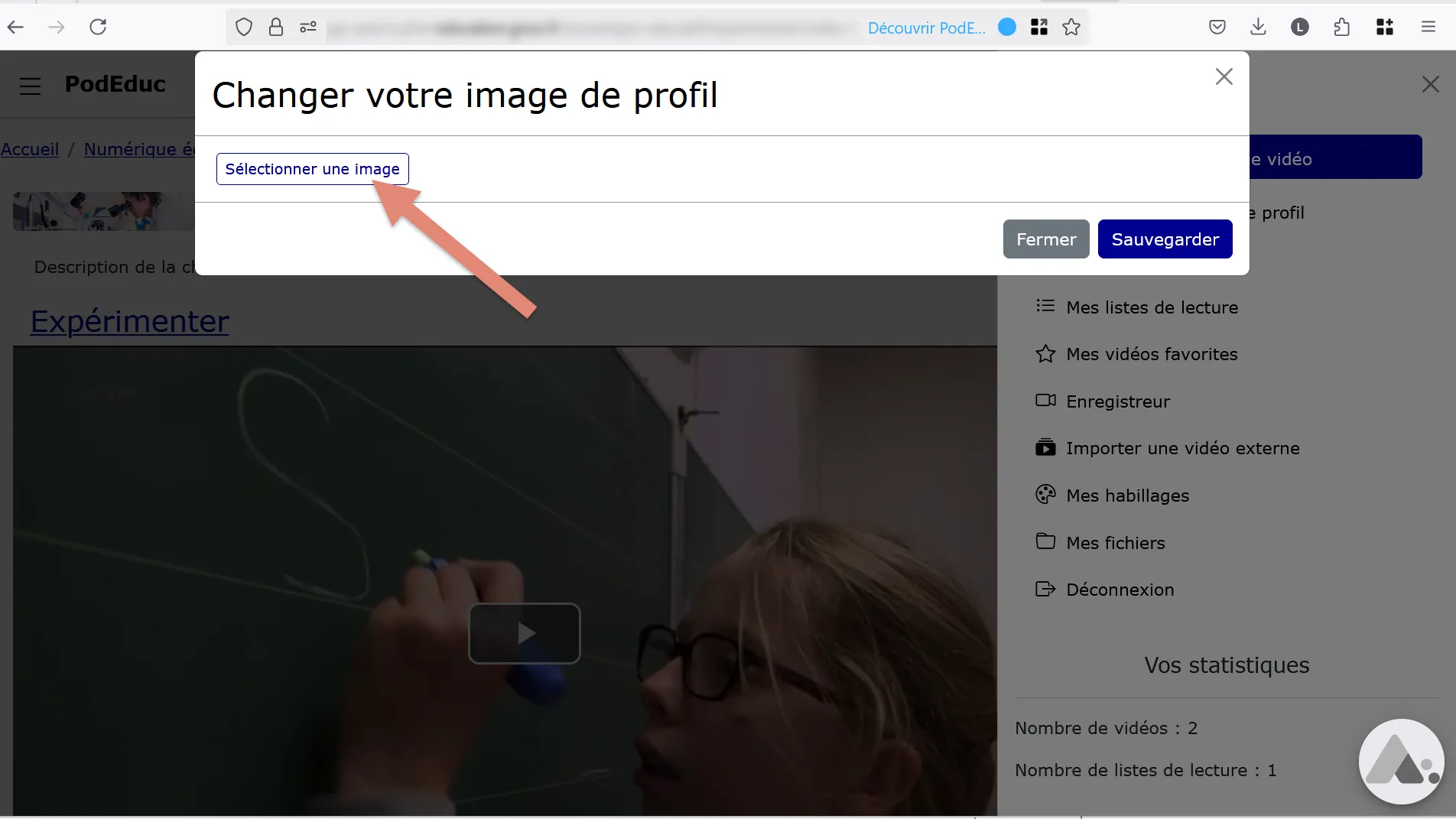 lien pour ajouter une image de profil.