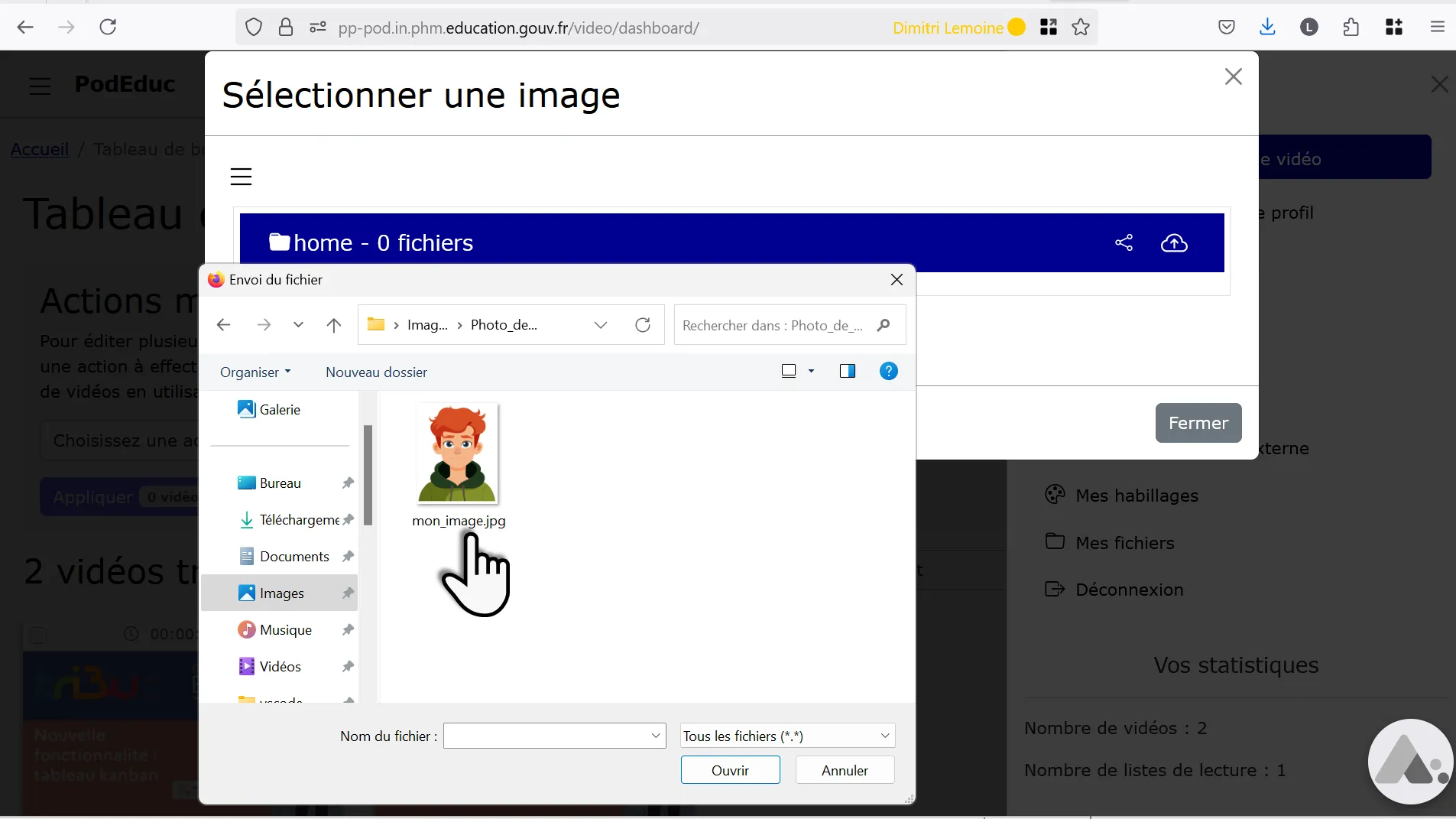 sélection d&rsquo;une image locale.